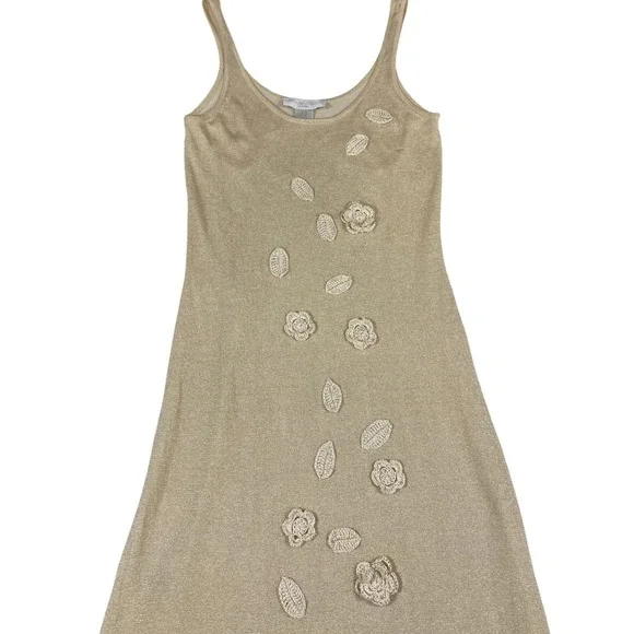 Caroline Constas Gold Metallic Knit 3D Floral Crochet Maxi Dress Medium - Picture 6 of 10